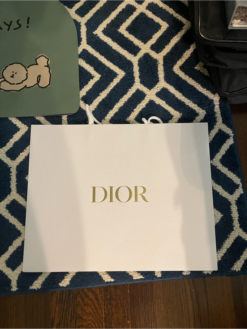 Dior White Shopping Bag with Gold Logo and Rope Handles